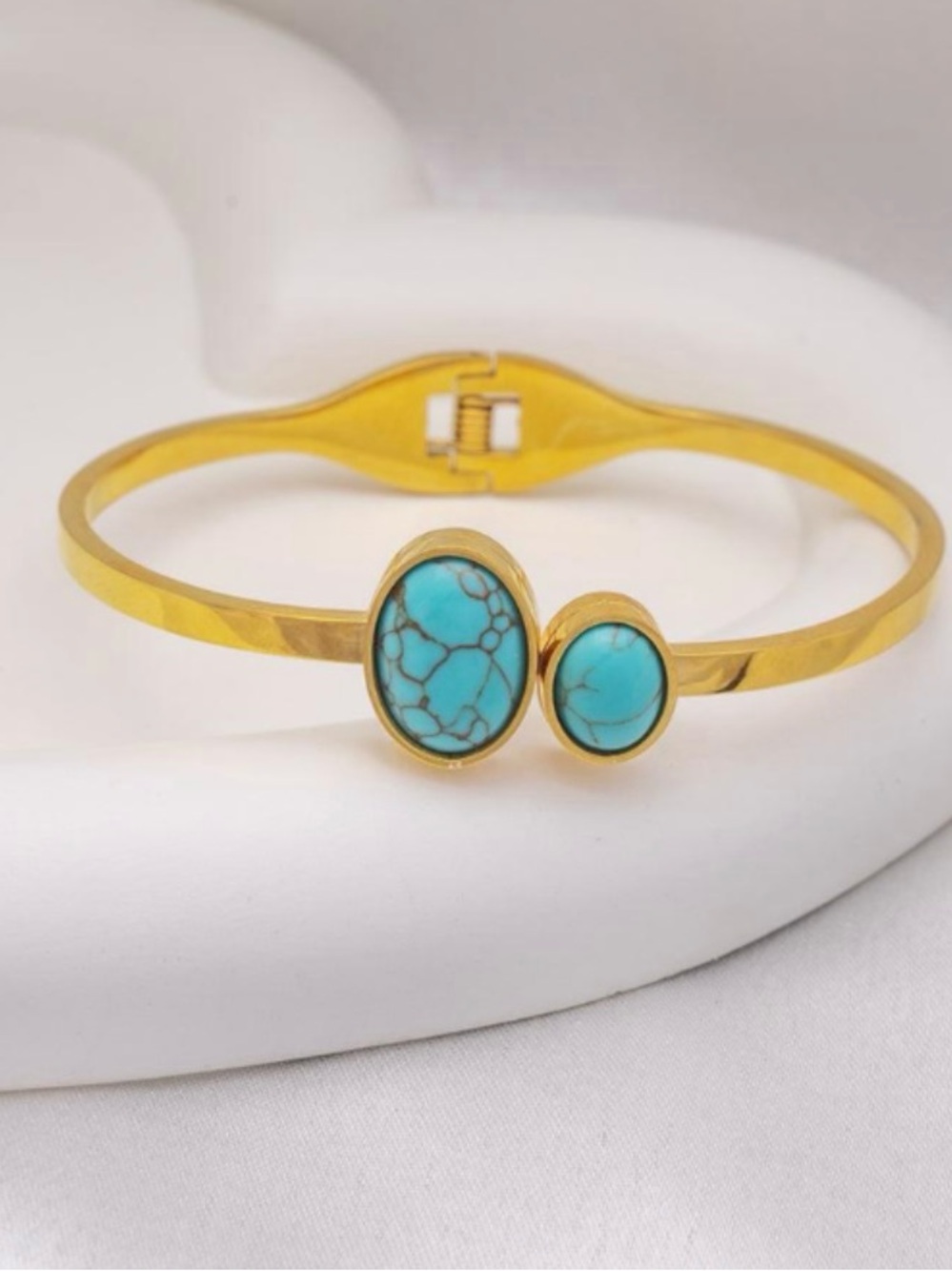 Gold-Tone Turquoise Stone Bangle Bracelet